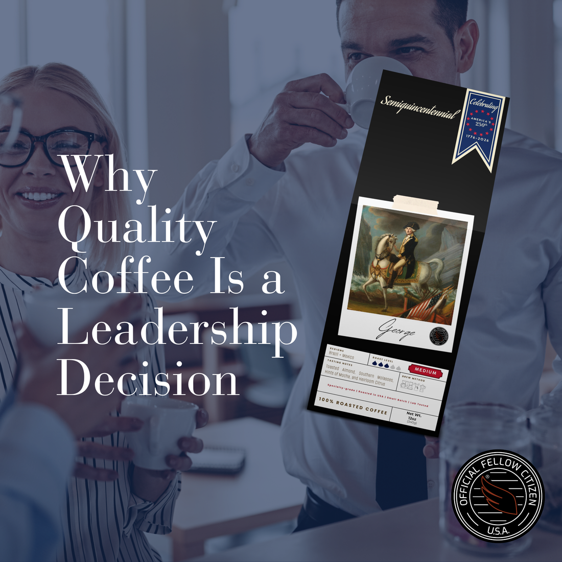 Employees enjoying a coffee break in their corporate office with a cup of George "Why Quality Coffee Is a Leadership Decision"