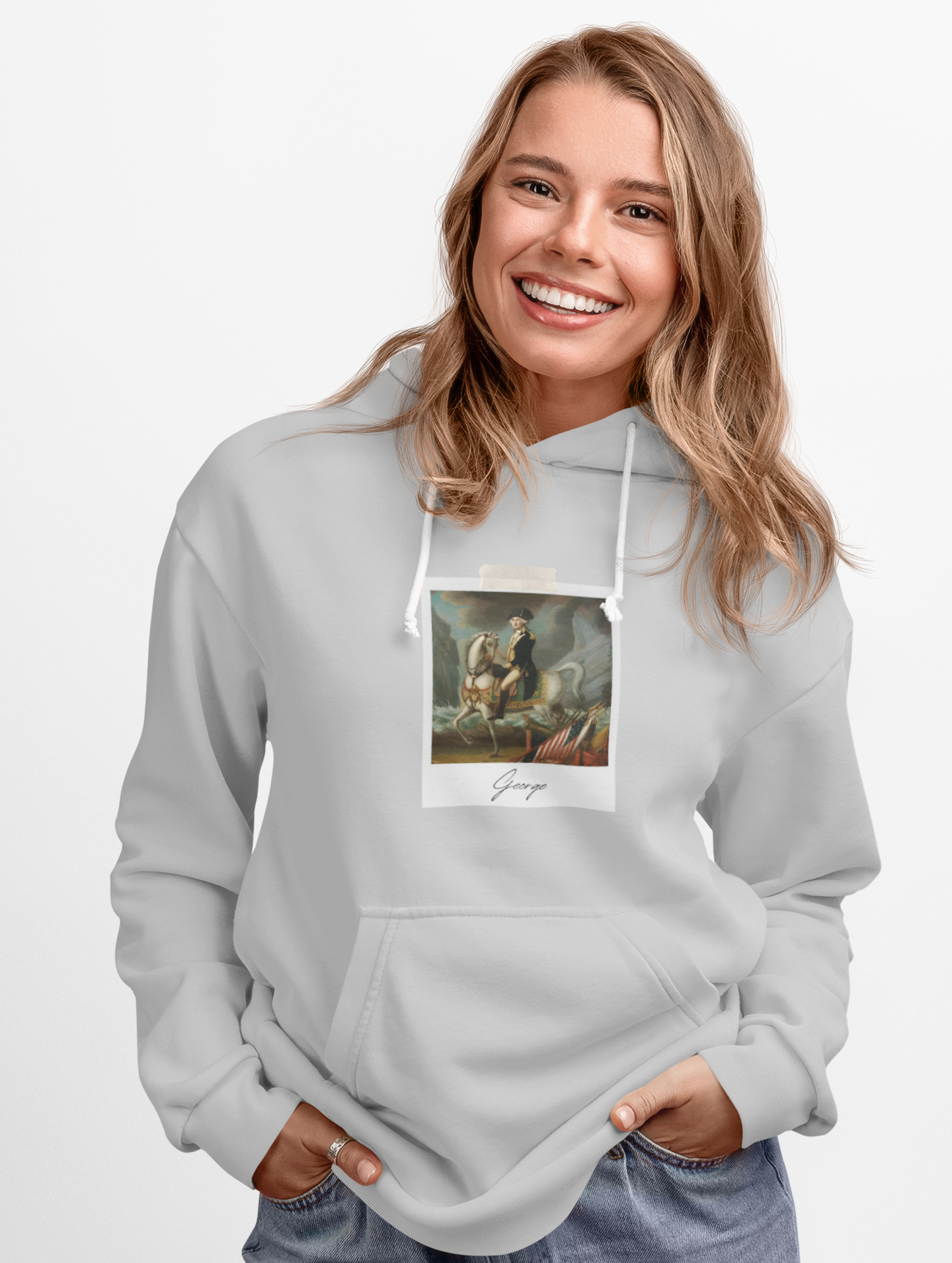 Classic Polaroid Art Hoodie — Vintage Painting Graphic on Heather Gray