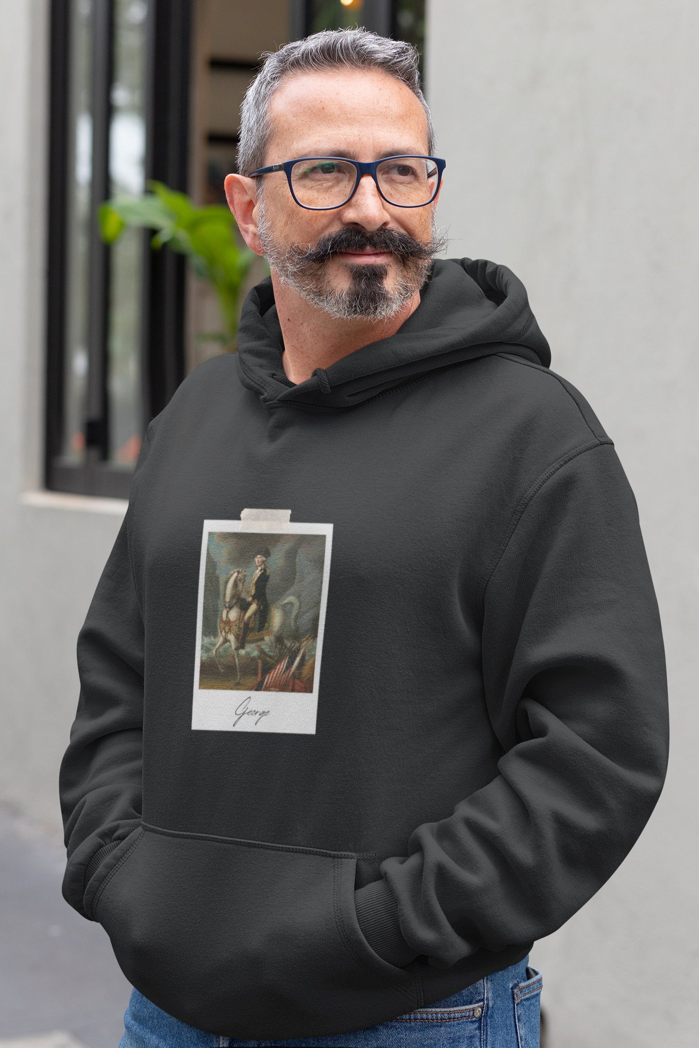 Classic Polaroid Art Hoodie — Vintage Painting Graphic on Heather Gray