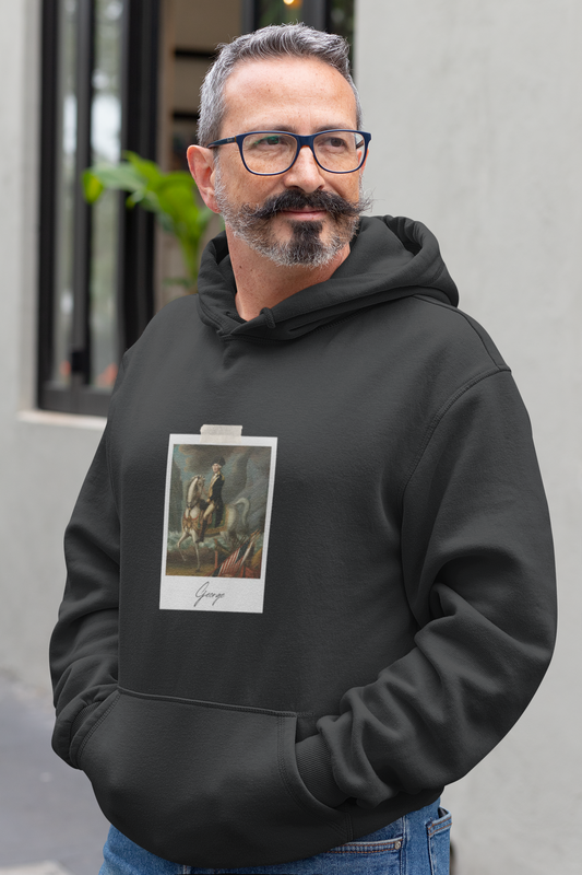 Classic Polaroid Art Hoodie — Vintage Painting Graphic on Heather Gray