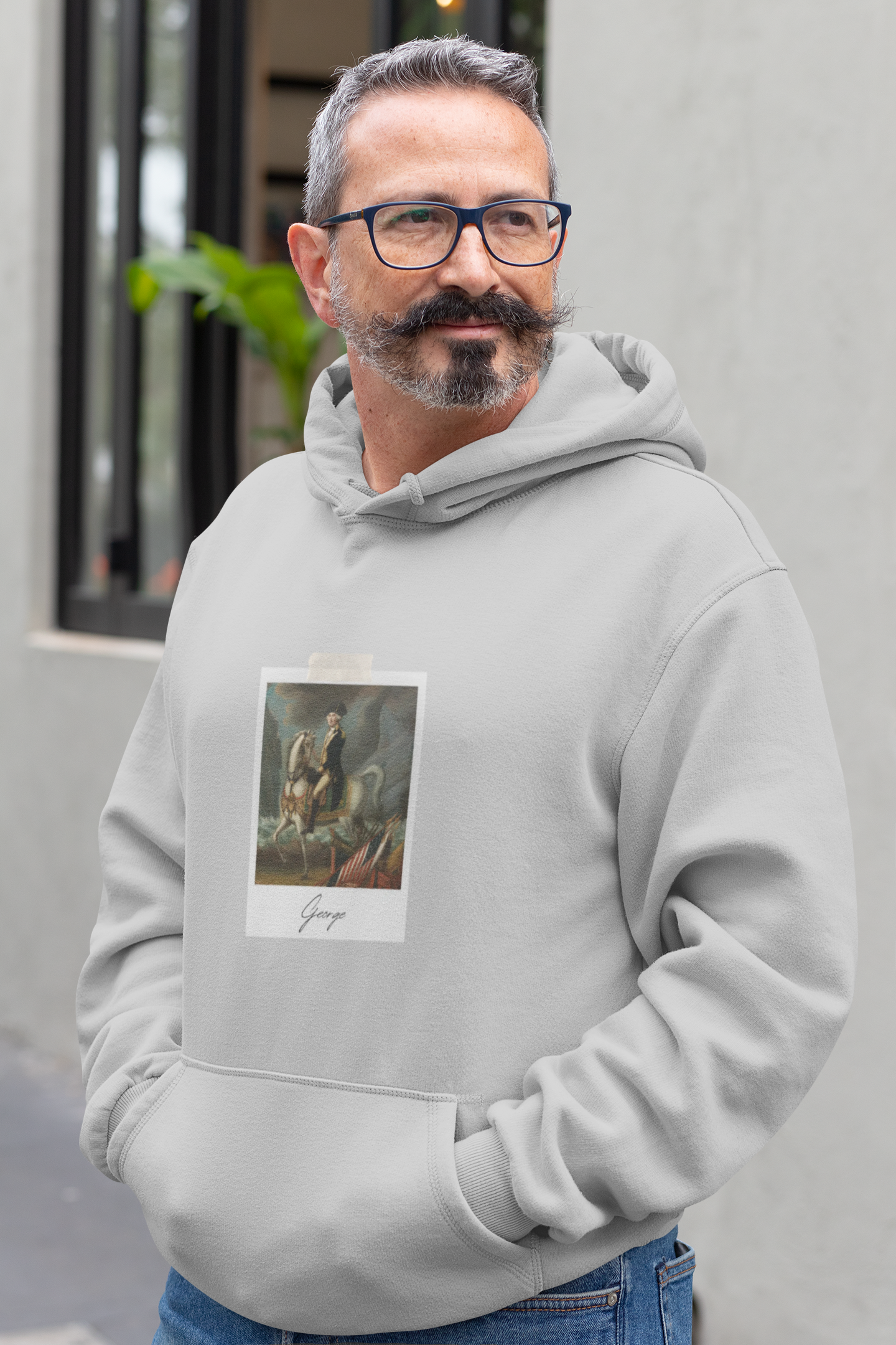 Classic Polaroid Art Hoodie — Vintage Painting Graphic on Heather Gray
