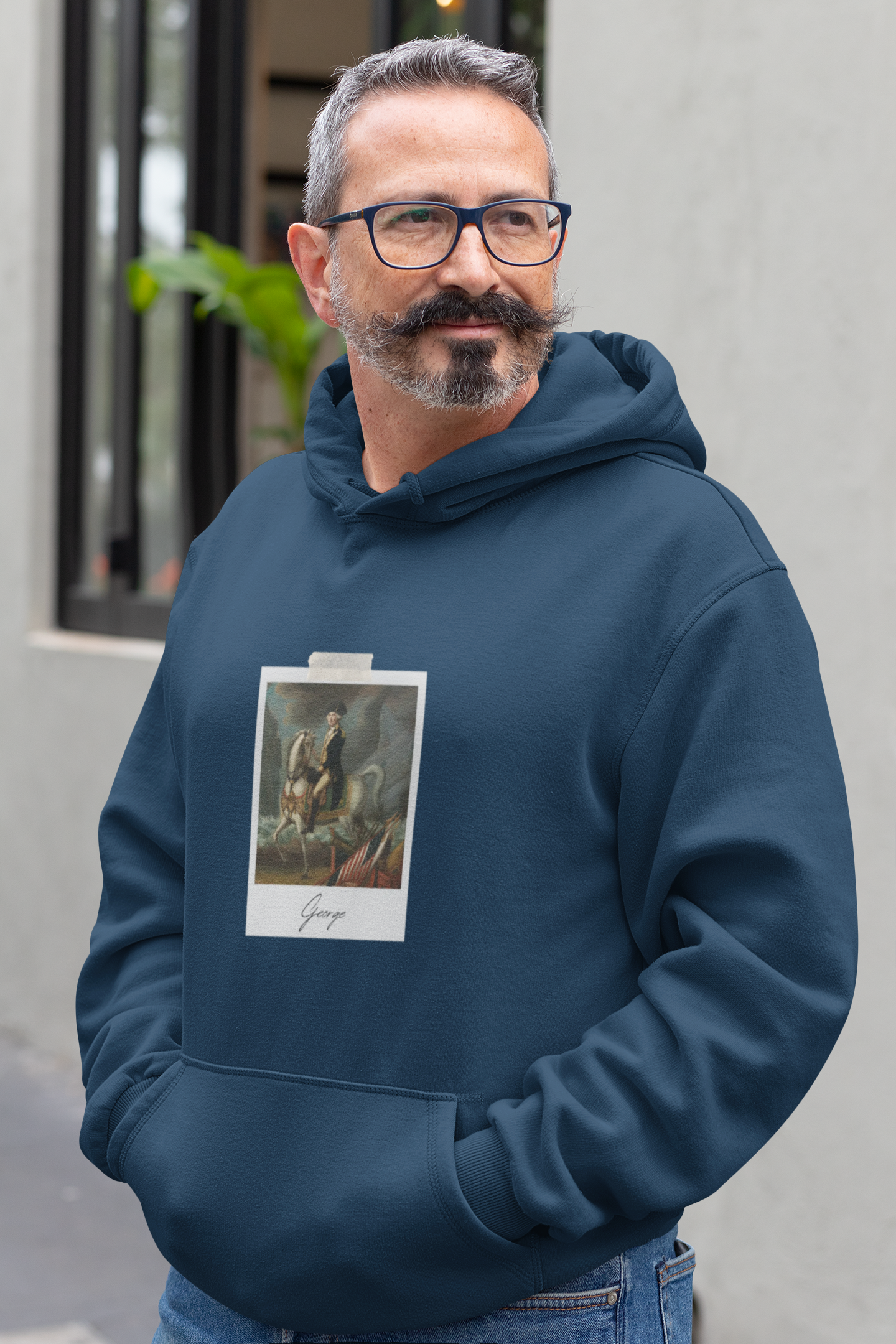 Classic Polaroid Art Hoodie — Vintage Painting Graphic on Heather Gray