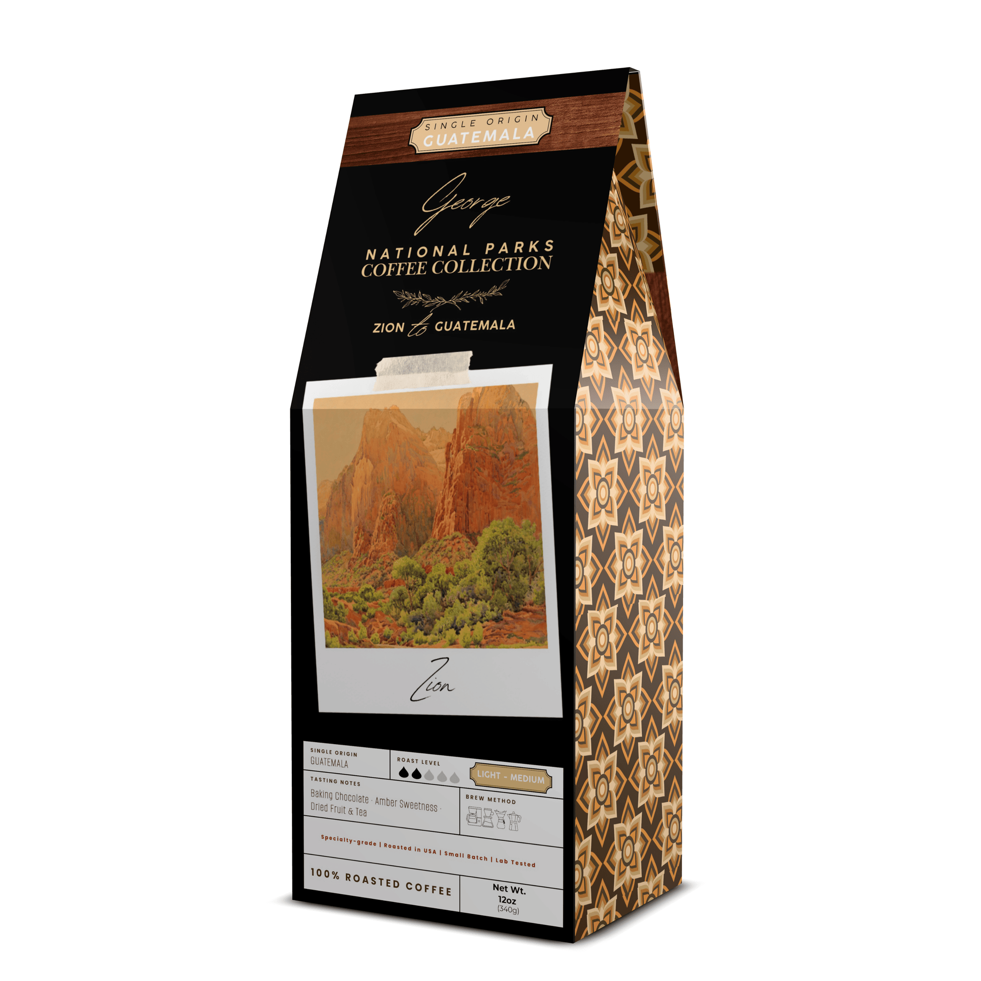 Single-origin specialty coffee from Guatemala in collectible GEORGE National Parks Collection packaging by Official Fellow Citizen. Gift ready packaging front. - Certified by Mintall.